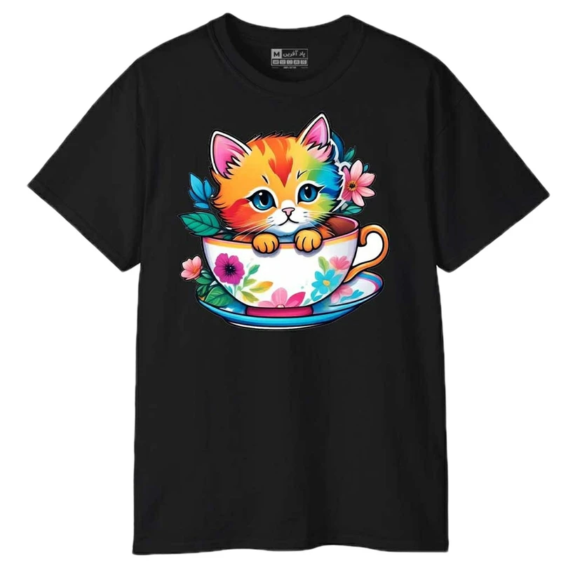 تی‌شرت آستین کوتاه مردانه پاد آفرین مدل گربه کد 1765