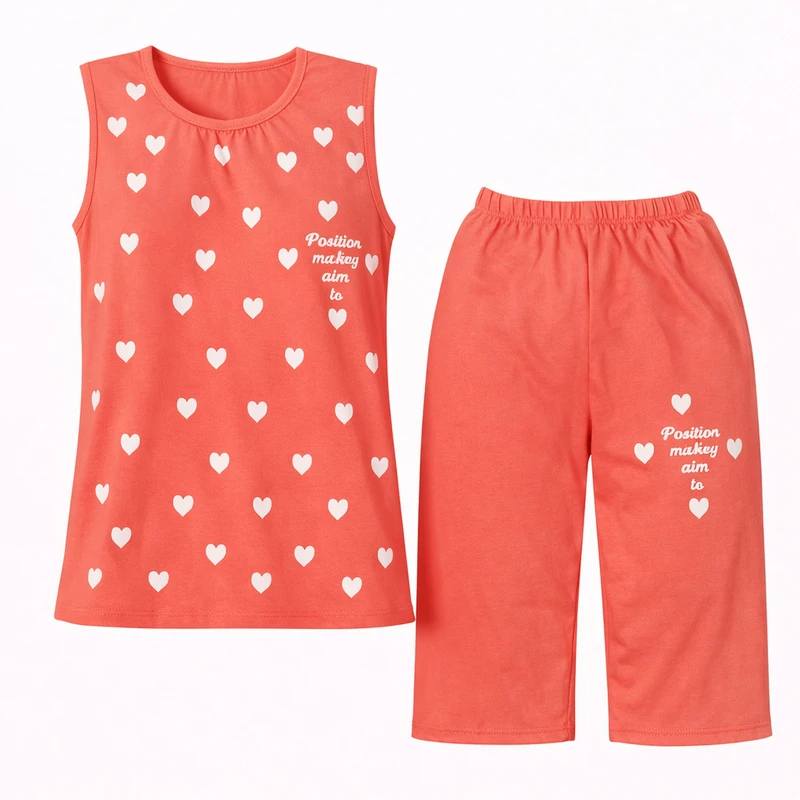 ست تاپ و شلوارک راحتی زنانه مدل قلبی