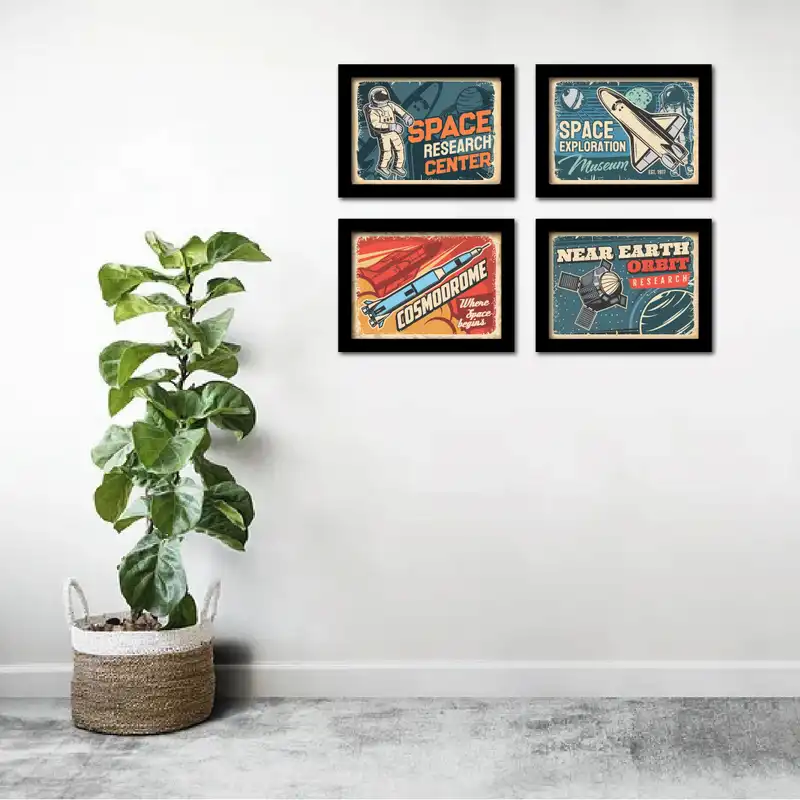 تابلو مدل ناسا و فضا طرح space and the rockets مجموعه 4 عددی