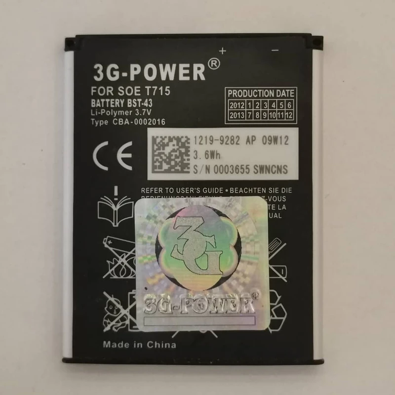 باتری موبایل مدل BST-43 ظرفیت 1000میلی آمپر ساعت مناسب برای گوشی موبایل سونی اریکسون T715