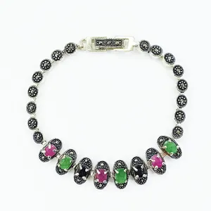 دستبند نقره زنانه سلین کالا مدل یاقوت و زمرد ce-As115