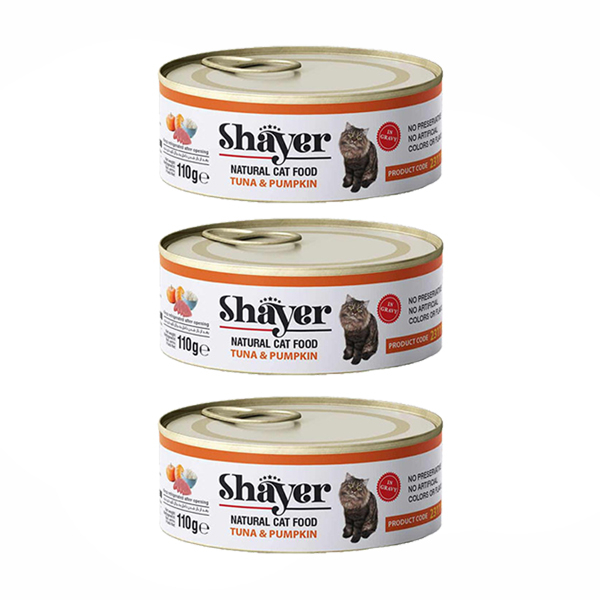 کنسرو گربه شایر مدل ماهی و کدو حلوایی وزن 110 گرم بسته 3 عددی