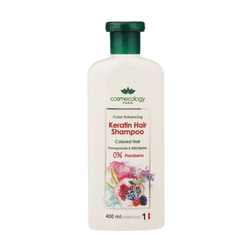 شامپو کراتینه موهای رنگ شده کاسمکولوژی مدل Pomegranate حجم 400 میلی لیتر
