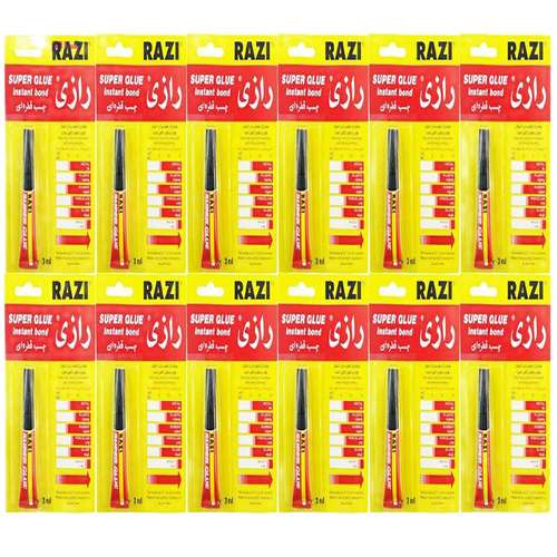چسب قطره ای رازی مدل سوپر Glue حجم 3 میلی لیتر بسته 12 عددی 