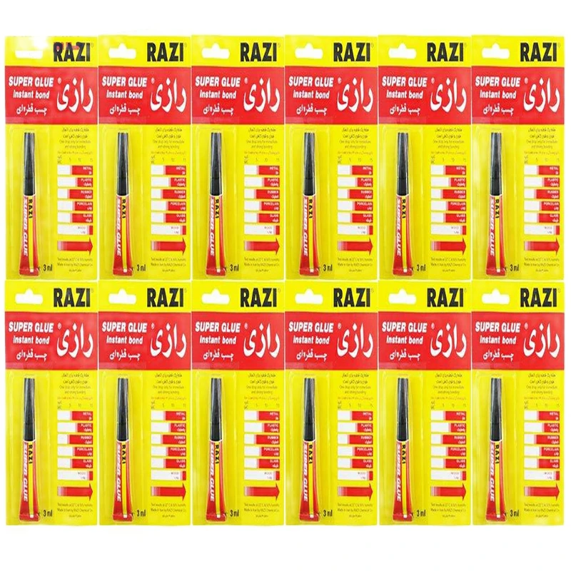 چسب قطره ای رازی مدل سوپر Glue حجم 3 میلی لیتر بسته 12 عددی 