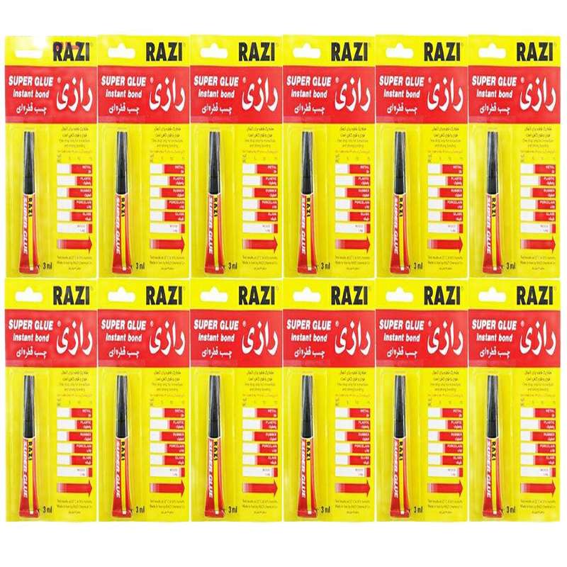 چسب قطره ای رازی مدل سوپر Glue حجم 3 میلی لیتر بسته 12 عددی 