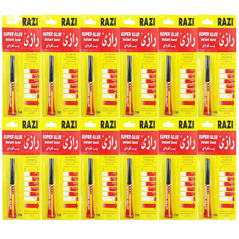 چسب قطره ای رازی مدل سوپر Glue حجم 3 میلی لیتر بسته 12 عددی
