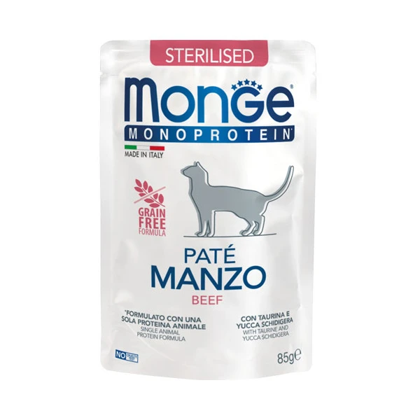 پوچ گربه بالغ مونژه مدل Monoprotein Sterilised طعم گوشت گاو وزن 85 گرم