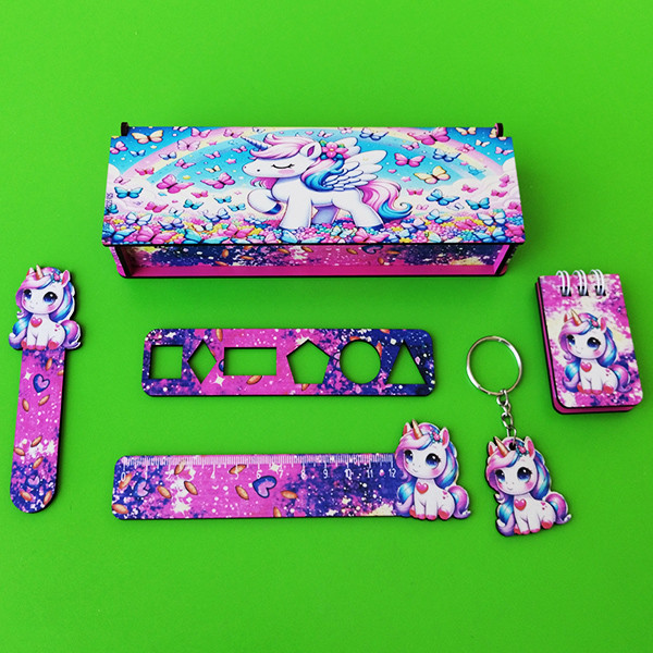 بسته لوازم تحریر مدل چوبی طرح تک شاخ فانتزی کد 09 مجموعه 6 عددی