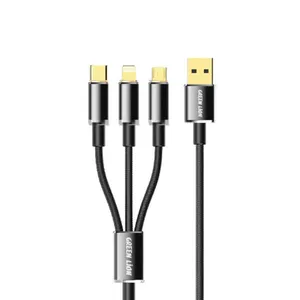 کابل تبدیل USB به USB-C/micro USB/لایتنینگ گرین لاین مدل transparent طول ۱ متر