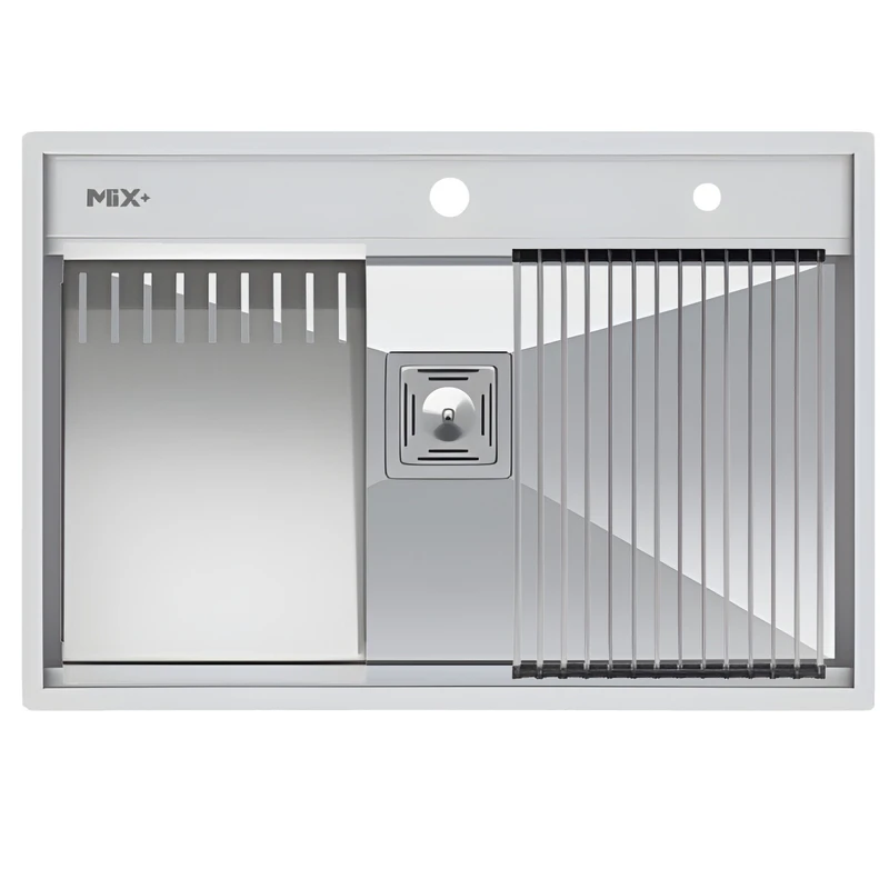 سینک ظرفشویی استیل توکار یک لگنه میکس پلاس مدل D74 همراه باجامایع ظرفشویی