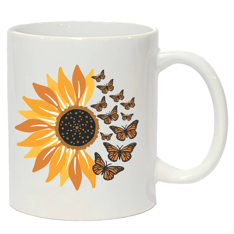 ماگ مدل ساده طرح گل آفتابگردان پروانه