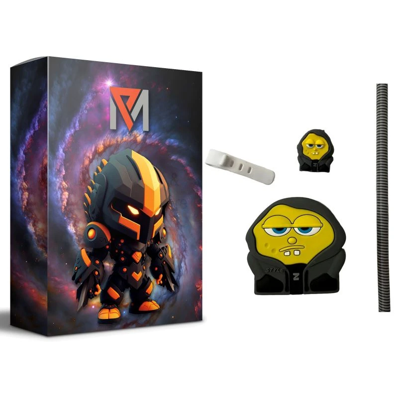 محافظ کابل ام پی مدل باب اسفنجی کد S4 به همراه محافظ شارژر دیواری مجموعه 4 عددی