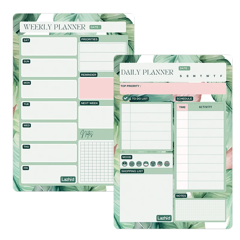 تخته وایت برد لاژید طرح پلنر روزانه و هفتگی مدل آهنربایی سایز 20X30 سانتیمتر مجموعه 2 عددی