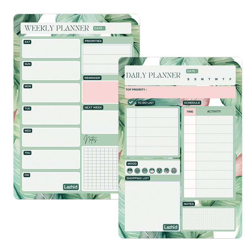 تخته وایت برد لاژید طرح پلنر روزانه و هفتگی مدل آهنربایی سایز 20X30 سانتیمتر مجموعه 2 عددی