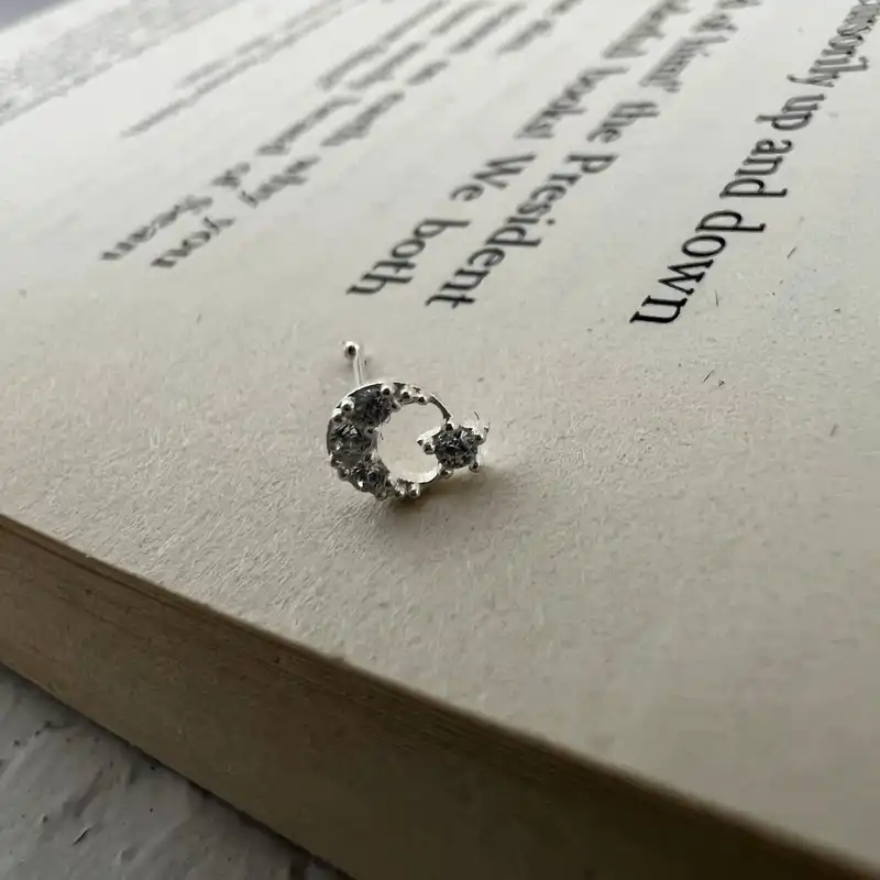 پیرسینگ نقره زنانه مدل ماه و ستاره کد P4620