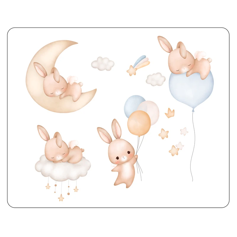 استیکر پارچه و لباس مدل برچسب DTF طرح خرگوش خوابالو بسته 4 عددی