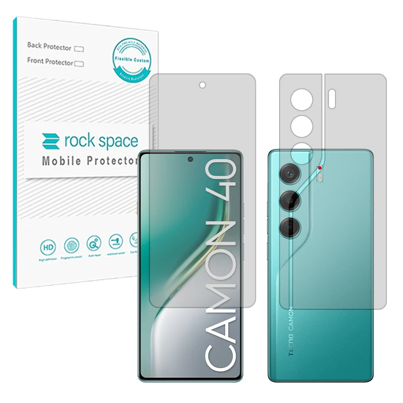 محافظ صفحه نمایش شفاف راک اسپیس مدل Resistant مناسب برای گوشی موبایل تکنو  Camon 40 به همراه محافظ پشت گوشی 