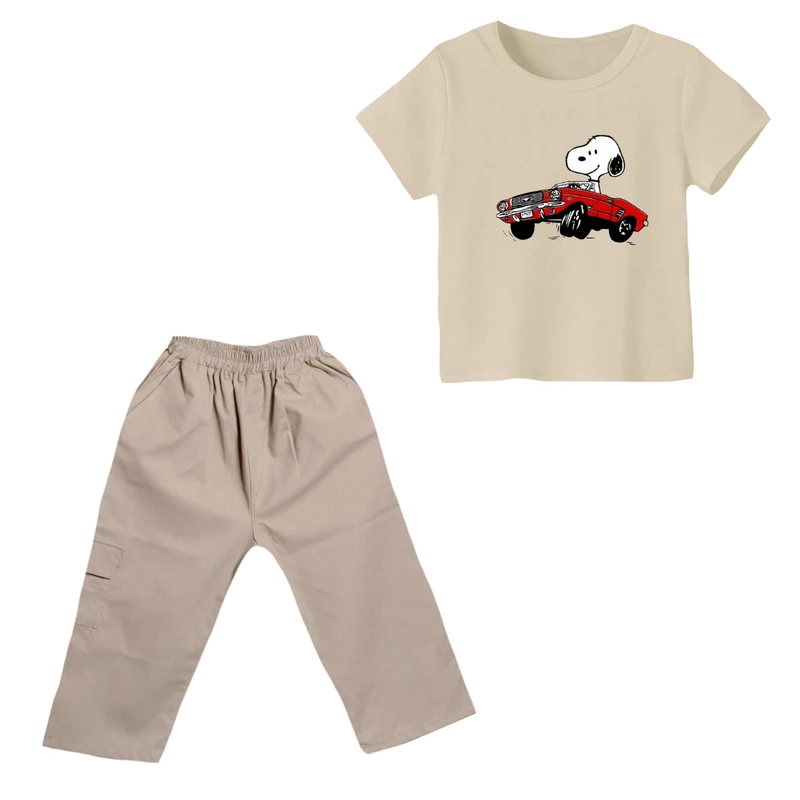 ست تی شرت و شلوارک پسرانه مدل اسنوپی کد ۸۰