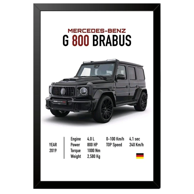 تابلو بکلیت طرح ماشین و خودرو مرسدس بنز Mercedes-Benz G-Class G800 BRABUS مدل B-po1974 فریم مشکی