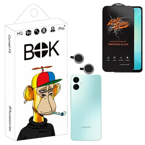 محافظ صفحه نمایش بوک مدل Antistatic guard مناسب برای گوشی موبایل سامسونگ Galaxy A06 به همراه محافظ لنز