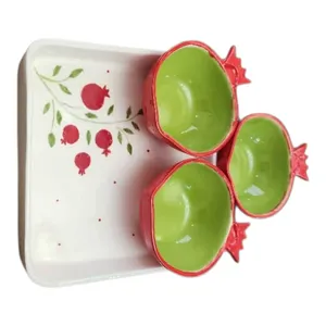 ست ۴ تکه کاسه و سینی سرامیکی مدل گل انار 0290401