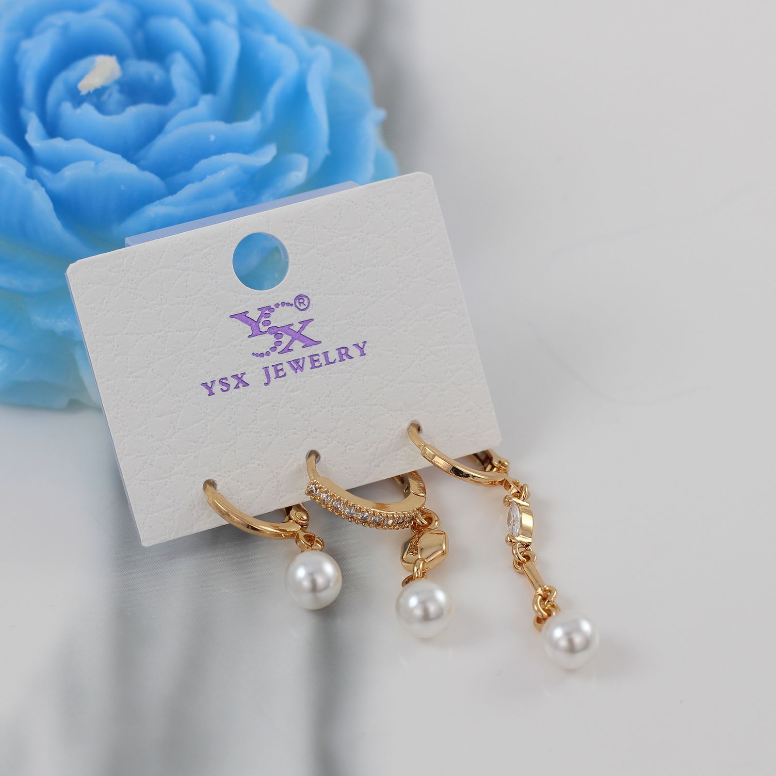 گوشواره زنانه وای اس ایکس مدل AAC855 بسته سه عددی - - 4