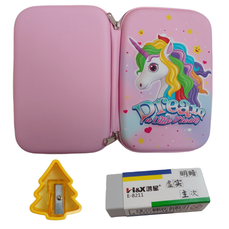 جامدادی مدل تبلتی طرح یونیکورن سه بعدی به همراه پاک کن و تراش