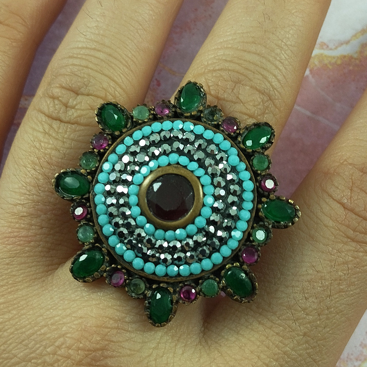 انگشتر نقره زنانه سلین کالا مدل سیاه قلم چندجواهر کد 157