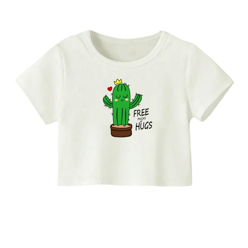 کراپ‌ تی‌شرت آستین کوتاه زنانه مدل کاکتوس جدید