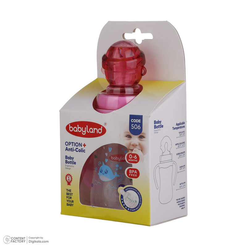 شیشه شیر بیبی لند مدل کلاسیک ارتودنسی ملوان دسته دار کد 05531-pp گنجایش 150 میلی لیتر