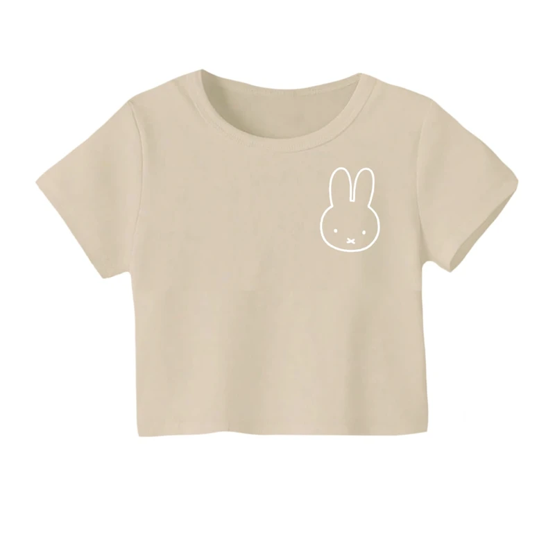 کراپ‌ تی‌شرت آستین کوتاه زنانه مدل خرگوش خطی