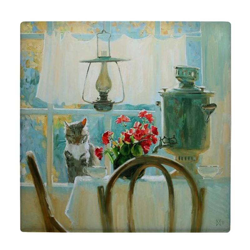 زیر لیوانی طرح میز ناهار خوری و گربه کد    3853515_1894