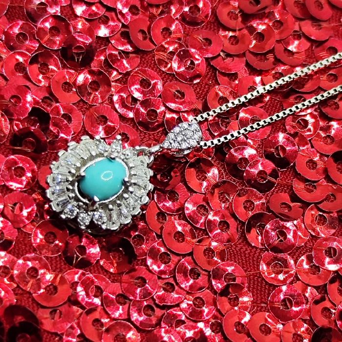 گردنبند نقره زنانه مدل فیروزه نیشابور آبکاری رادیوم کد 2500 -  - 7