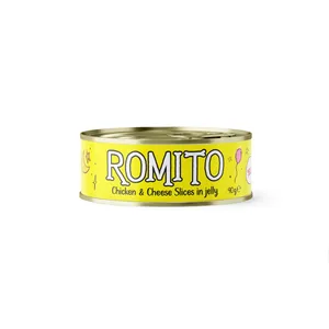 کنسرو غذای گربه رومیتو مدل مرغ ریش و پنیر در ژله وزن 90 گرم