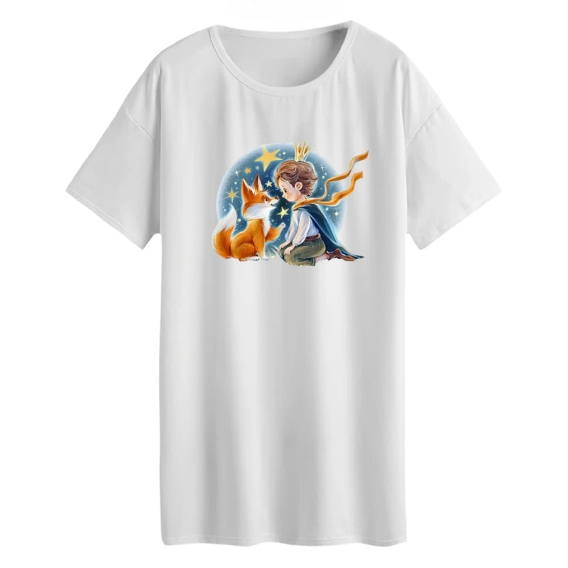 تی شرت لانگ زنانه مدل شازده کوچولو و روباه کد 5