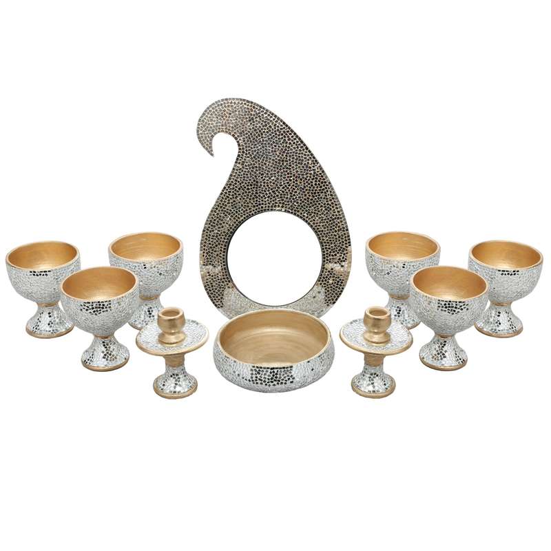 مجموعه ظروف هفت سین 10 پارچه مدل آینه کاری کد NR-013