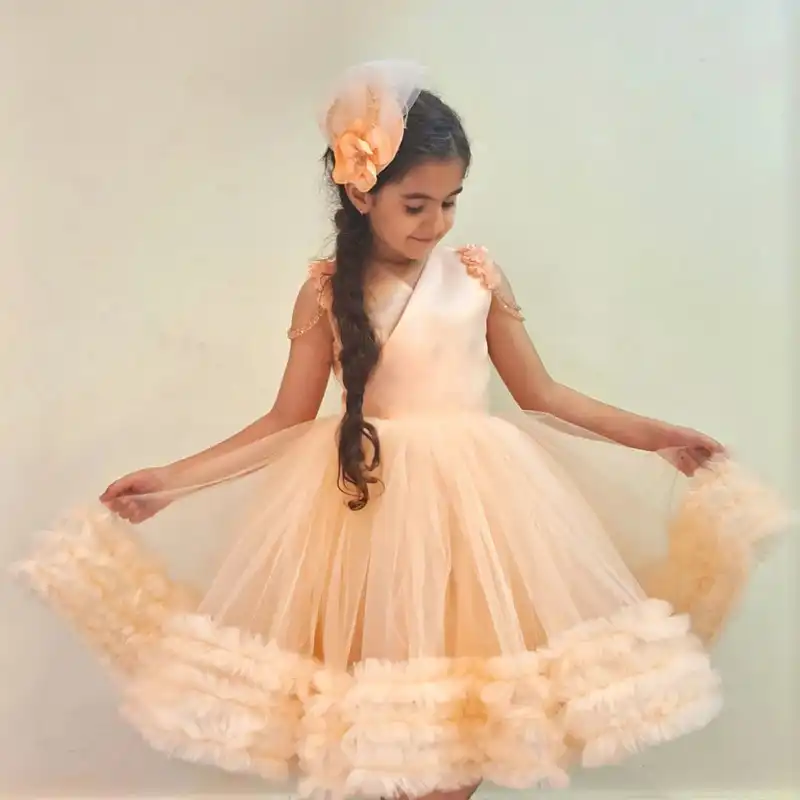 پیراهن دخترانه مدل چین دار رنگ گلبهی