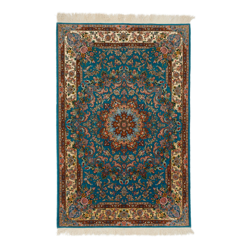  فرش دستبافت دو و نیم متری مدل اصفهان چله و گل ابریشم کد 597500