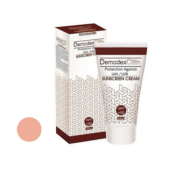 کرم ضد آفتاب رنگی دمودکسیلین SPF 50 مدل 02 مناسب برای انواع پوست حجم 50 میلی‌لیتر