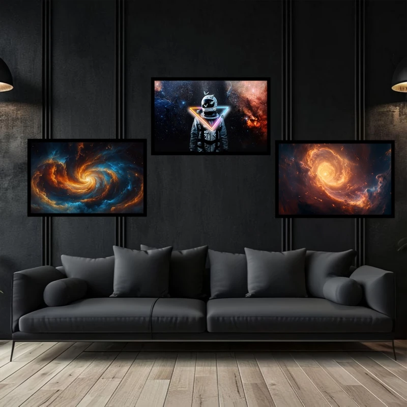 تابلو بکلیت طرح نقاشی و هنری دیجیتال فضا و کهکشان  فضانورد  مدل B-bu3728 مجموعه 3 عددی