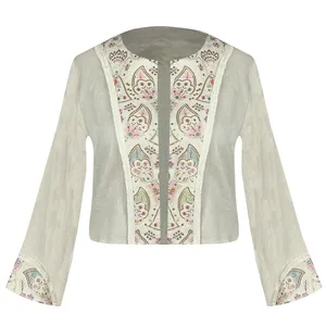 کت رسمی زنانه مدل کراپ لینن خرج کار هندی کد AK1293