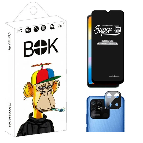 محافظ صفحه نمایش بوک مدل Clear SuperD مناسب برای گوشی موبایل شیائومی Redmi 10C به همراه محافظ لنز دوربین