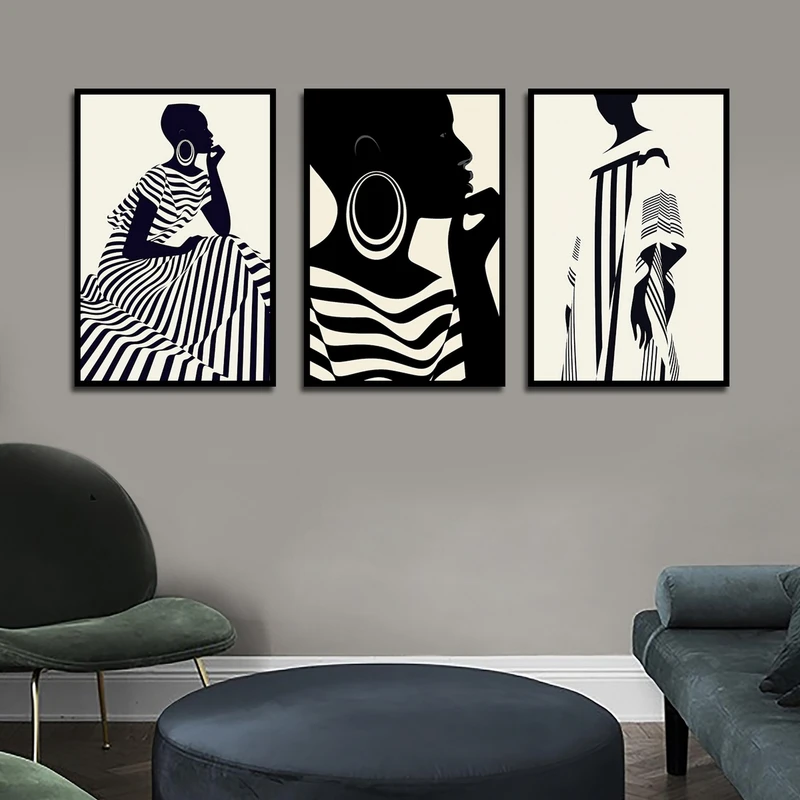 تابلو بکلیت طرح نقاشی مدرن آفریقایی مدل شاین اکلیلی B-1686 مجموعه 3 عددی
