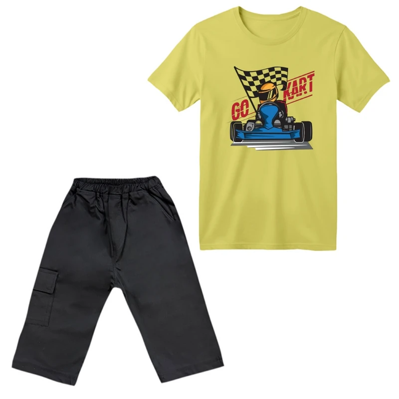 ست تی‌شرت آستین کوتاه و شلوارک پسرانه مدل ماشین کد 2