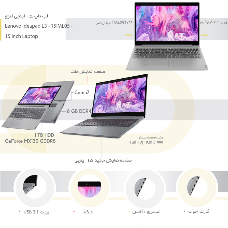 لپ تاپ 15 اینچی لنوو مدل Ideapad L3 - 15IML05 3