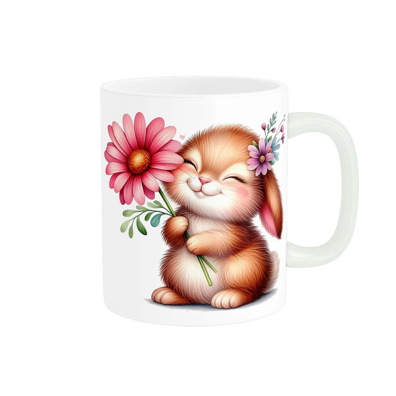 ماگ پاد آفرین مدل خرگوش بامزه و گل کد 2358