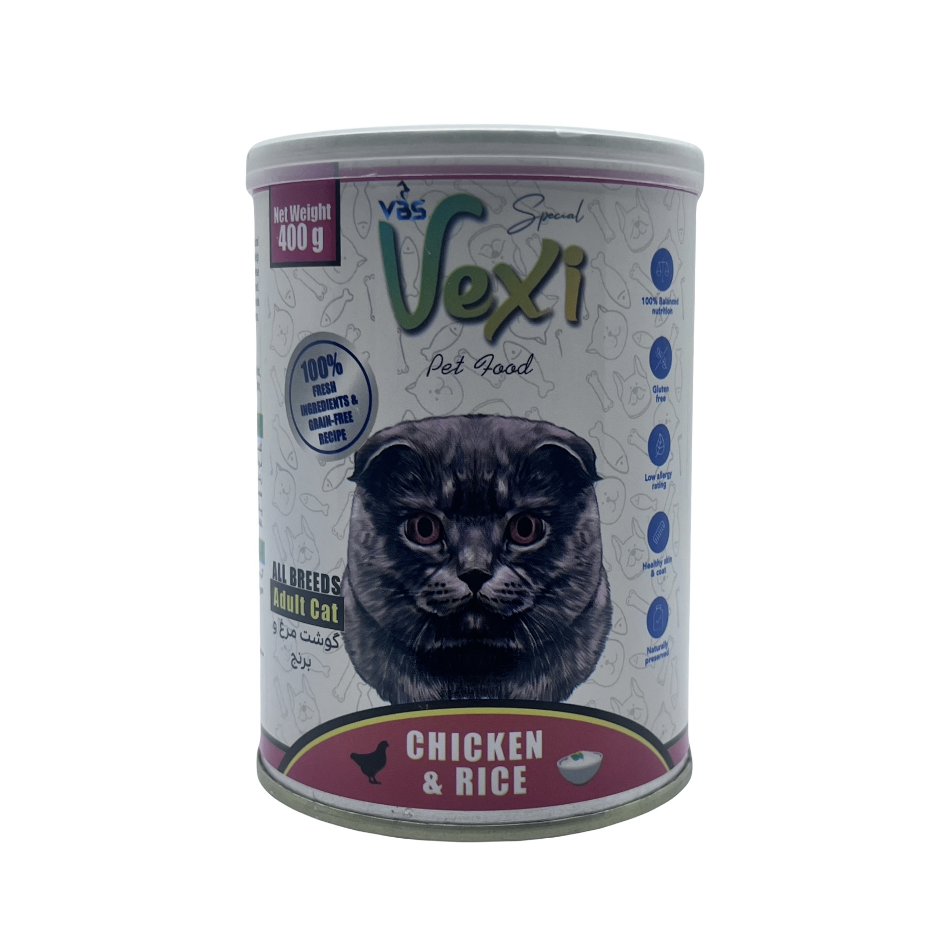 کنسرو غذای گربه وکسی مدل ‌پته گوشت مرغ و برنج وزن 400 گرم