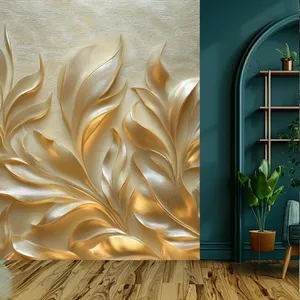 کاغذ دیواری طرح تلفیق برگ و پر فانتزی کد KF660