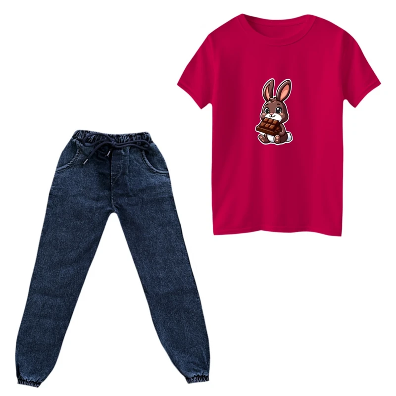 ست تی‌شرت و شلوار پسرانه مدل خرگوش کد 02